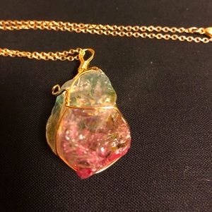 Rainbow, Gold Plated Amethyst Crystal Necklace